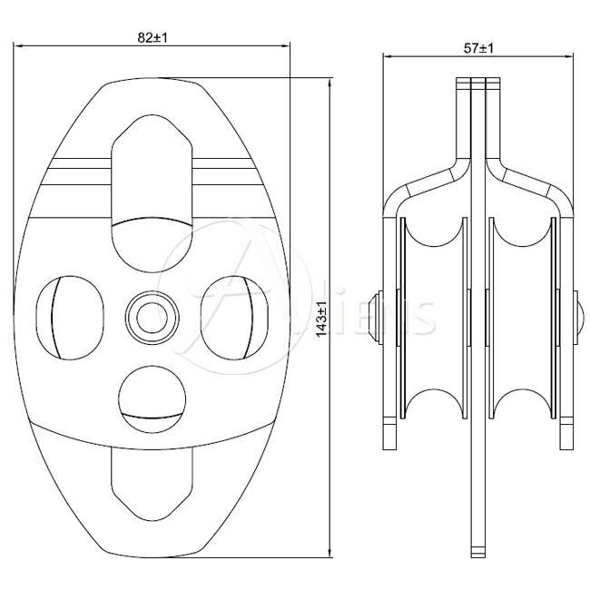 Doppelrolle Seilrolle Aliens Big Double Pulley Abmessungen Grafik