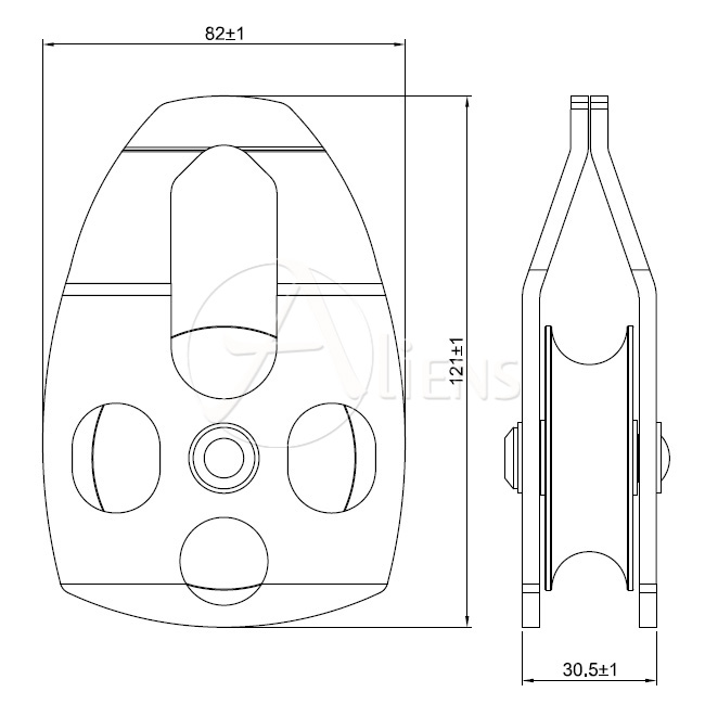 Seilrolle Umlenkrolle Aliens Big Pulley Abmessungen Grafik