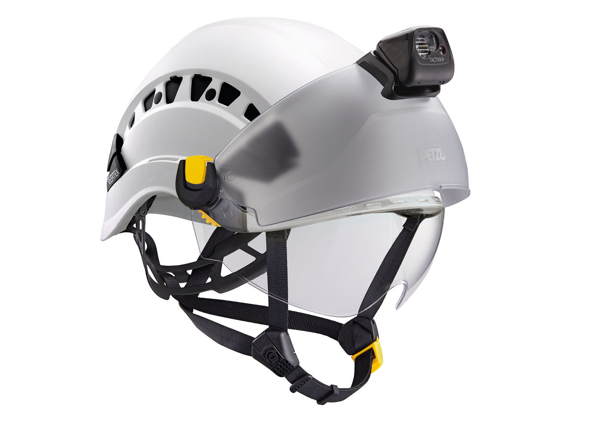 Kletterhelm Petzl Vertex Vent mit Visier und Stirnlampe